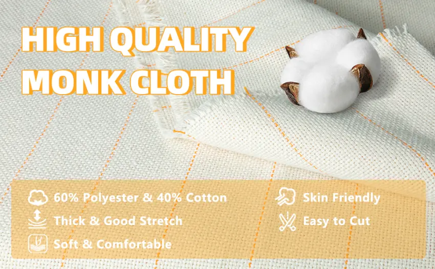 Monks Cloth Primary Tufting Cloth 39x59 Rug Fabric with Marked Lines Cotton Monk Cloth for Punch Needle Tufting Gun - product information 2