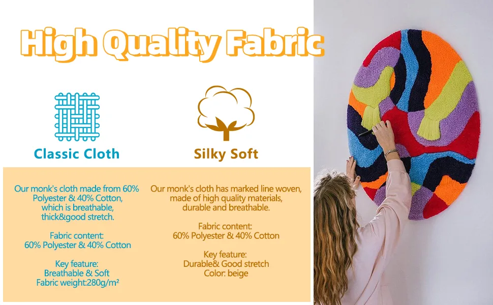 Monks Cloth Primary Tufting Cloth 39x59 Rug Fabric with Marked Lines Cotton Monk Cloth for Punch Needle Tufting Gun - product information 4