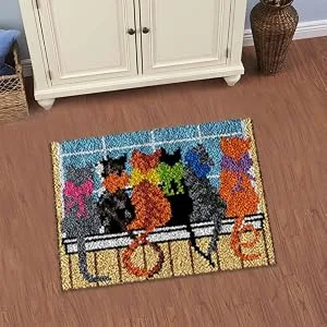 Latch Hook Kits for Adults - Cats Pattern Printed Canvas DIY Rug Crochet Yarn Kits  Embroidery Needlework Creative Gift Home Decoration  20.5X15 Inch - Latch hook kit