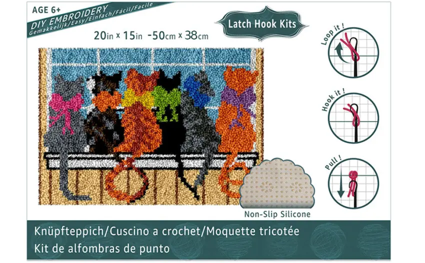 Latch Hook Kits for Adults - Cats Pattern Printed Canvas DIY Rug Crochet Yarn Kits  Embroidery Needlework Creative Gift Home Decoration  20.5X15 Inch - Latch Hook Rug Kits