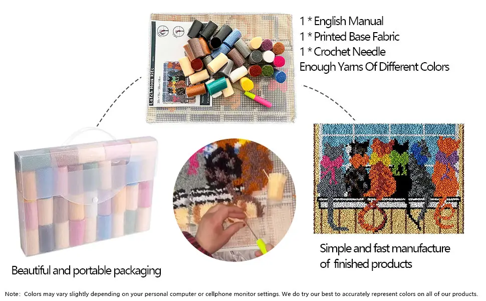 Latch Hook Kits for Adults - Cats Pattern Printed Canvas DIY Rug Crochet Yarn Kits  Embroidery Needlework Creative Gift Home Decoration  20.5X15 Inch - Latch Hook Rug Kits