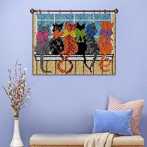 Latch Hook Kits for Adults - Cats Pattern Printed Canvas DIY Rug Crochet Yarn Kits  Embroidery Needlework Creative Gift Home Decoration  20.5X15 Inch - Latch Hook Rug Kits