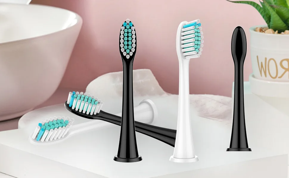 8Pcs Toothbrush Replacement Heads Compatible with Philips Sonicare Electric Toothbrushes Snap-on Handles (Black) - Replacement Toothbrush Heads