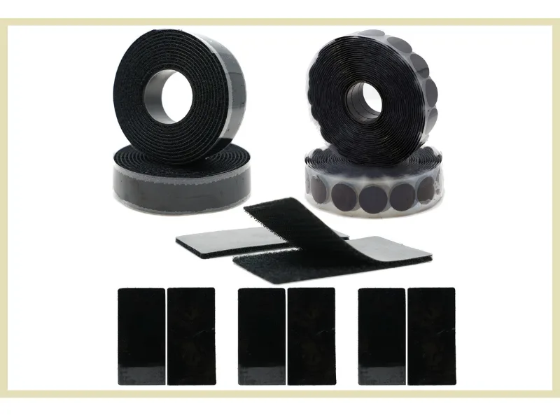 ECOHomes Hook and Loop Tape Roll + 8 Strips w/Adhesive + 220 Self Adhesive Dots Super Value Set | Fabric Interlocking Tape for Sewing  Mounting & Fastening - Interlocking Tape Fasteners (Black) Black Set - Features