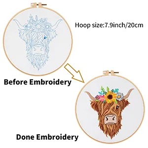 Louise Maelys Animal Embroidery Kits for Beginners with Highland Cow Pattern Adults Starter Cross Stitch Kit DIY Needlepoint Kits kit-11 - beginner cross stitch kits for adults