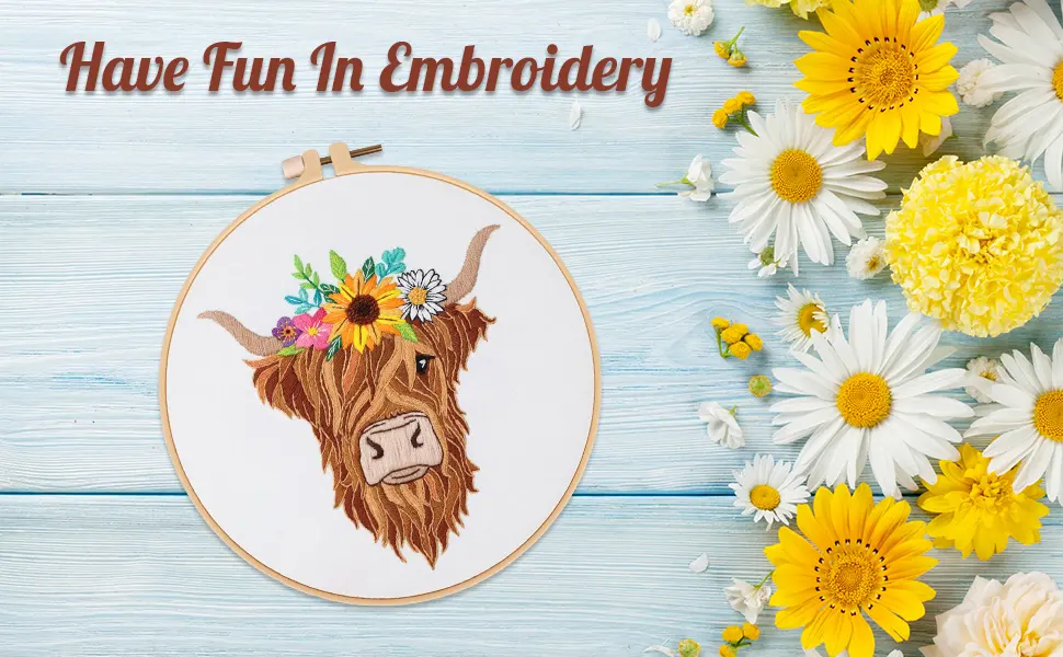 Louise Maelys Animal Embroidery Kits for Beginners with Highland Cow Pattern Adults Starter Cross Stitch Kit DIY Needlepoint Kits kit-11 - embroidery kits for beginners