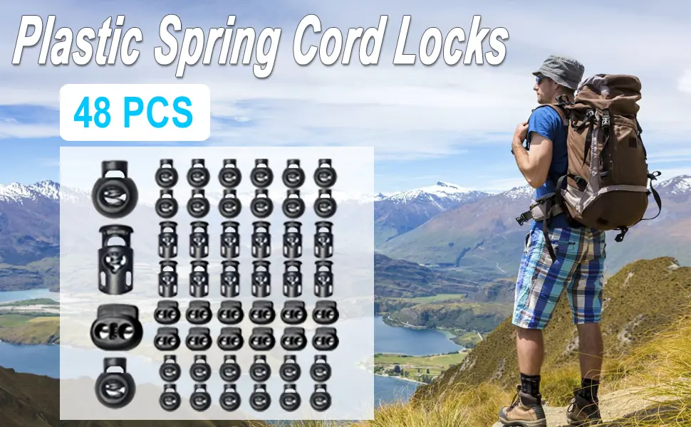 ZUSHALLMY 48pcs Upgraded Plastic Cord Lock  Cord Locks - Draw String Clip with Spring Toggle Stoppers Buttons for Drawstrings  Shoelaces  Paracord - cord stoppers