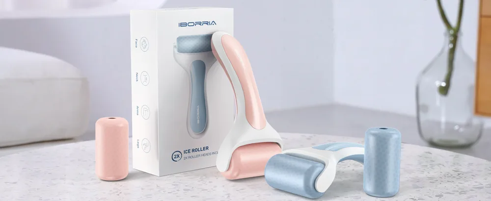 IBORRIA Ice Roller for face  Ice Face Roller with 2X Roller Heads for Long Lasting Cold  Ice Roller for Face & Eye Puffiness Relief  Face Massager Roller for Migraines (Blue) - ice roller