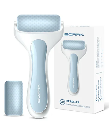IBORRIA Ice Roller for face  Ice Face Roller with 2X Roller Heads for Long Lasting Cold  Ice Roller for Face & Eye Puffiness Relief  Face Massager Roller for Migraines (Blue) - ice roller