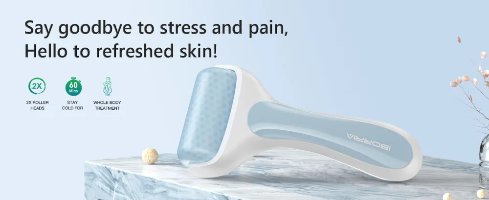 IBORRIA Ice Roller for face  Ice Face Roller with 2X Roller Heads for Long Lasting Cold  Ice Roller for Face & Eye Puffiness Relief  Face Massager Roller for Migraines (Blue) - ice roller