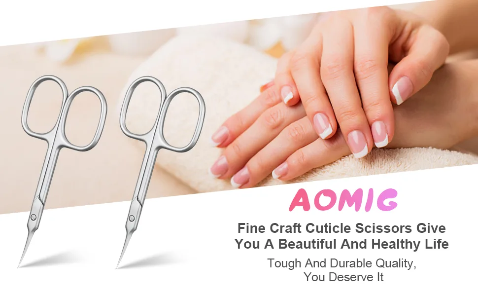 AOMIG Cuticle Nail Scissors  2PCS Sharp Curved Scissors  Multi-Purpose Stainless Steel Beauty Scissors Manicure Cutter for Nail  Toenail  Eyebrow  Eyelash 2 Pcs - product information 1