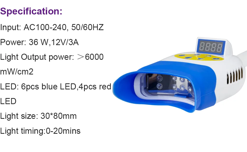 Teeth Whitening Light  Teeth LED Whitening Lamp Bleaching with Remote Control Blue/Red/Purple Light 3 Colors (US Warehouse) - Product