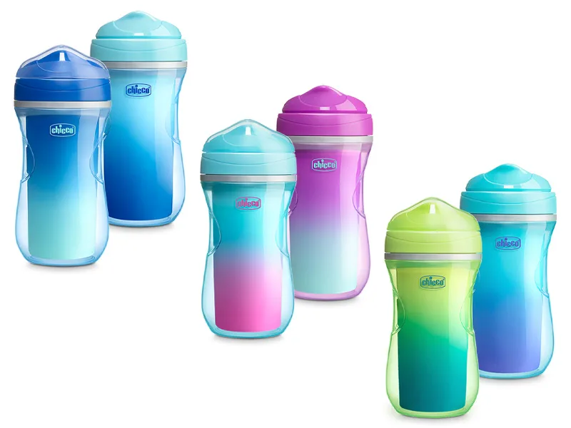 Chicco Insulated Rim Spout Trainer Spill-Free Baby Sippy Cup 9oz Pink/Teal/Purple Ombre 12m+ (2pk) - Mod 3 lineup