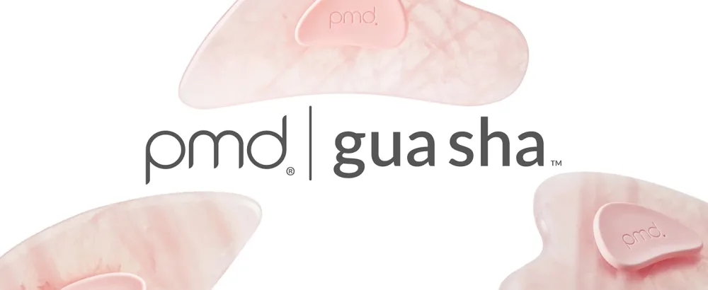 PMD Gua Sha - Massaging  Sculpting  and Depuffing Tool - Custom Design with Genuine Rose Quartz Stone and Silicone Grip - Reduce Tension & Inflammation - 6001-RQ-BTF-Premium-1