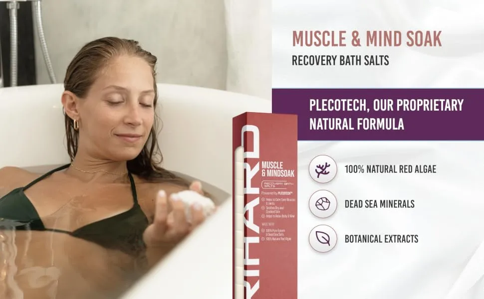 TRIHARD Muscle & Mind Soak - Pre and Post Workout Salt Bath for Muscle Recovery  Epsom Salt Bath Bomb with Red Algae  Botanical Extracts  Magnesium - 5 Tablets - PLECOTECH
