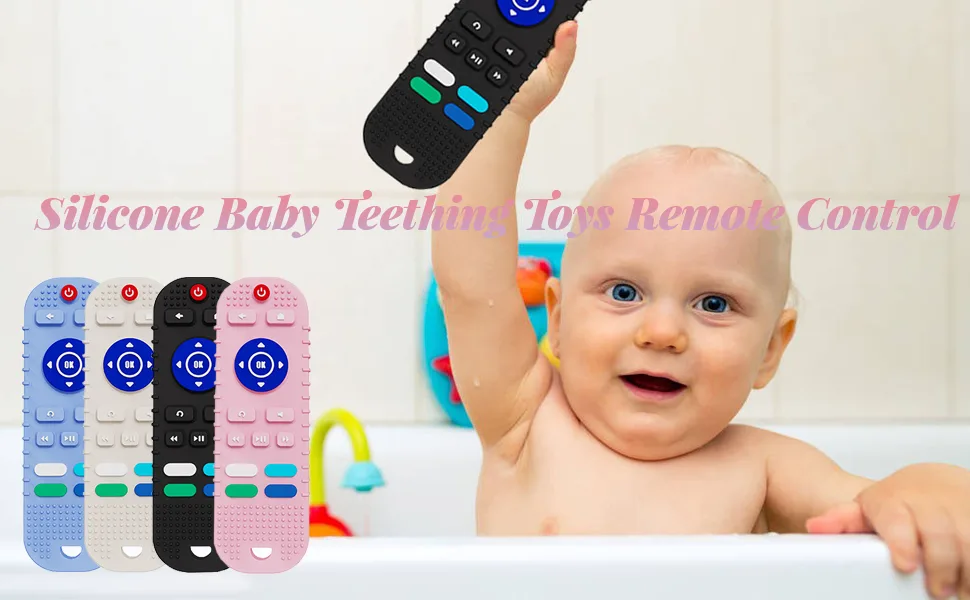 2PCS Silicone Baby Teething Toys Remote Control  Remote Control & Game Controller Silicone Teething Toy for Babies 6-12 Months (Pink) - product information 1