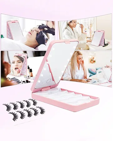 BUCICE Lash Mirror for Eyelash Extensions  Detachable Eyelash Mirror Stainless Steel Black Makeup Mirror Eyelash Extension Supplies - Eyelash Container Case