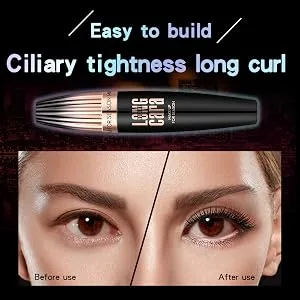 4D Silk Fiber Lash Mascara  Natural Waterproof Mascara Long Lasting  Lengthening and Thickening Eyelash  Smudge-Proof Mascara for Eye Makeup - Voluminous