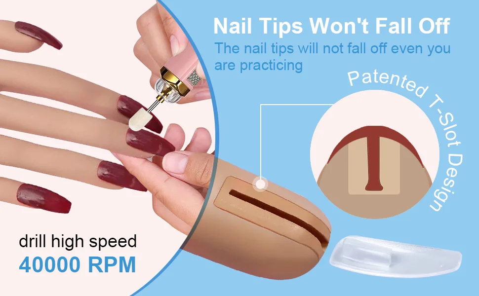 Practice Hand for Acrylic Nails Kit  Spohom Professional Nail Hand Practice Kit Full Set Flexible Movable Fake Nail Practice Hands Training Kits with 100pcs Nail Tips Never Fall Off for Nail Lovers Type A - practical handA+3
