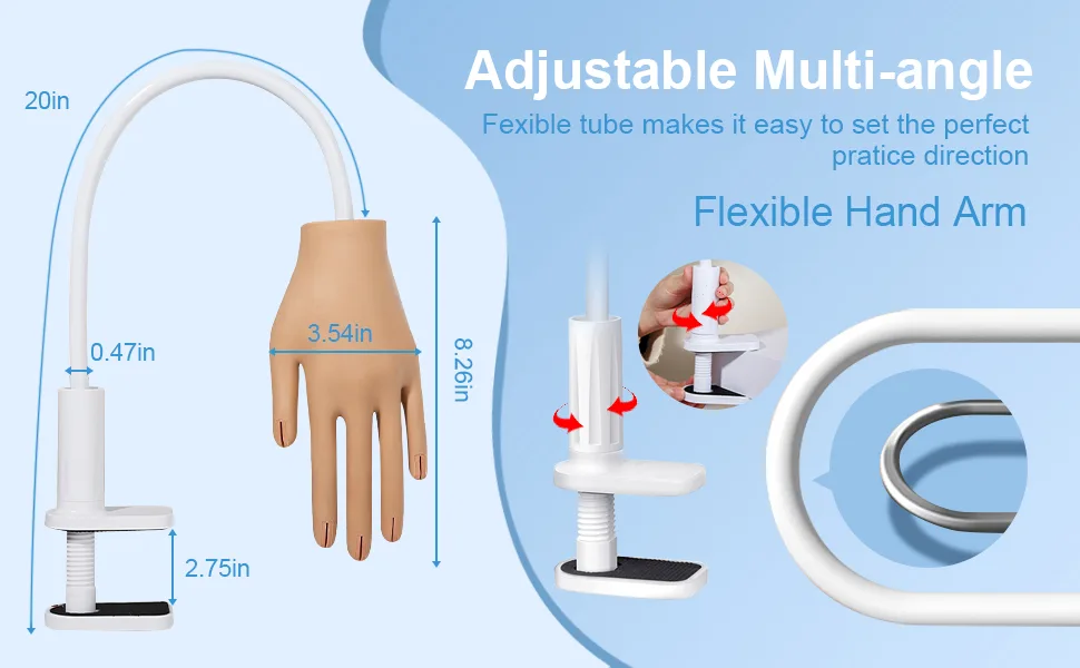 Practice Hand for Acrylic Nails Kit  Spohom Professional Nail Hand Practice Kit Full Set Flexible Movable Fake Nail Practice Hands Training Kits with 100pcs Nail Tips Never Fall Off for Nail Lovers Type A - practical handA+5