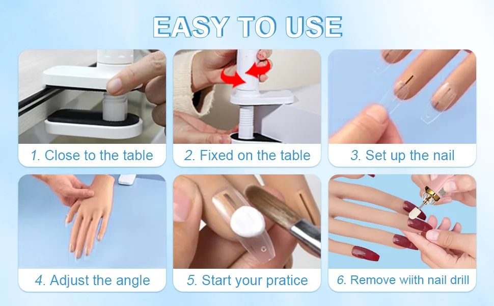 Practice Hand for Acrylic Nails Kit  Spohom Professional Nail Hand Practice Kit Full Set Flexible Movable Fake Nail Practice Hands Training Kits with 100pcs Nail Tips Never Fall Off for Nail Lovers Type A - practical handA+7