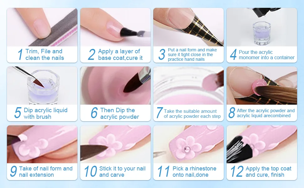 Practice Hand for Acrylic Nails Kit  Spohom Professional Nail Hand Practice Kit Full Set Flexible Movable Fake Nail Practice Hands Training Kits with 100pcs Nail Tips Never Fall Off for Nail Lovers Type A - practical handA+8