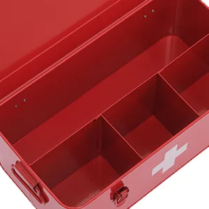 Xbopetda First Aid Medicine Box  First Aid Kit Supplies Bin  Metal Medicine Storage Tin  First Aid Empty Box with Safety Lock for Home Emergency Tool Set-Red - first aid tin first aid box home first aid kit first aid box for home