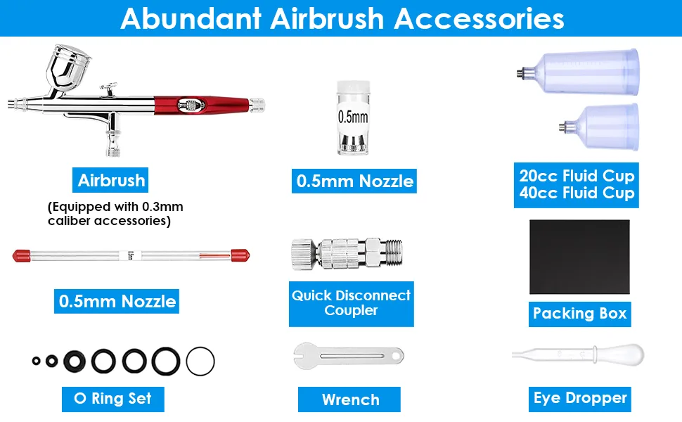 Airbrush Multi-Purpose Professional Kit with 2 Nozzle Sets (0.3 & 0.5mm Needles  Fluid Tips and Air Caps) Dual-Action Gravity Feed Air Brush Sets 20cc 40cc Cup Cutaway Handle - airbrush kit