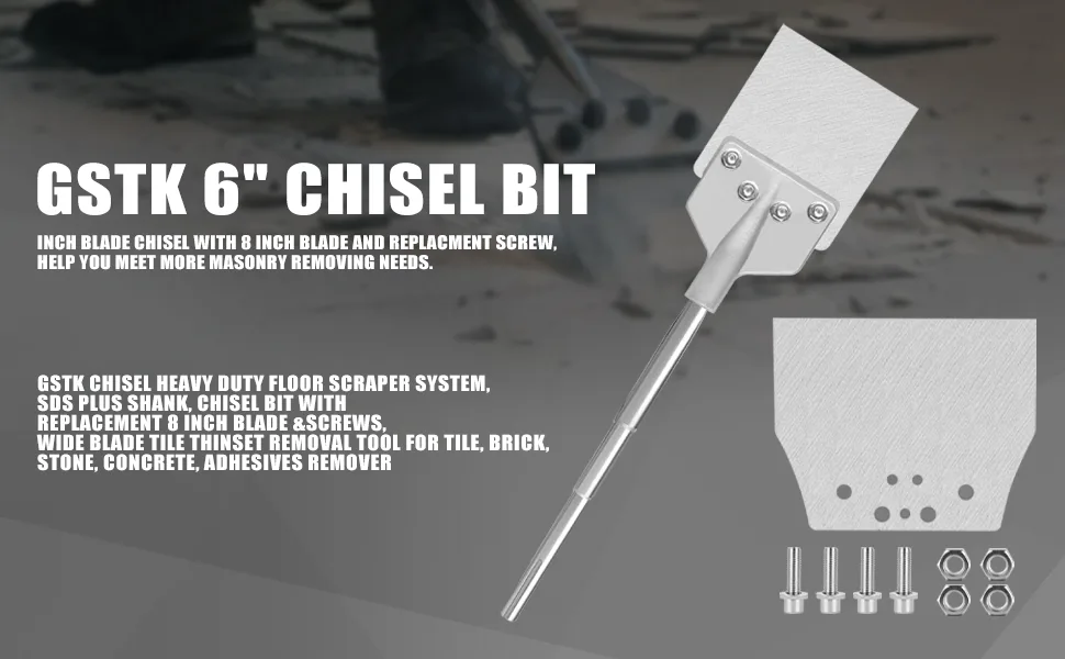 GSTK 6 Chisel Bit with SDS Max Shank  Replacement 8 Blade  and Screws for Tile  Masonry  Concrete  Brick  and Stone Work 2 - product information 1