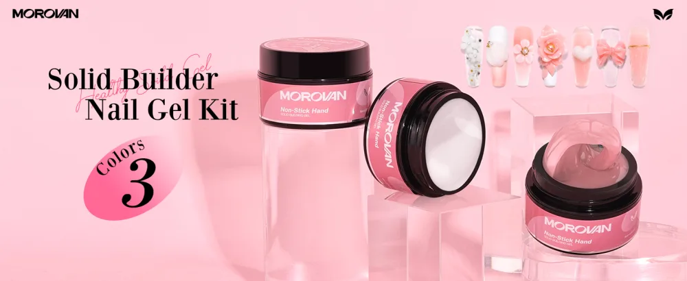 Morovan Solid Builder Nail Gel - 3 Colors Non-Sticky Solid Building Gel Hard Gel for Nails 3D Solid Gel Modeling Gel Long-Lasting Nail Extension Gel for Manicure Art DIY Home Salon Use - Solid Builder Nail Gel