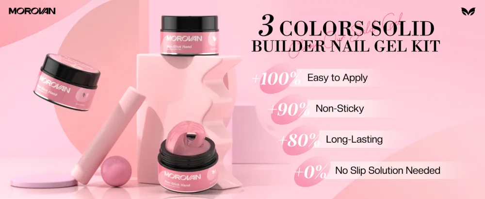 Morovan Solid Builder Nail Gel - 3 Colors Non-Sticky Solid Building Gel Hard Gel for Nails 3D Solid Gel Modeling Gel Long-Lasting Nail Extension Gel for Manicure Art DIY Home Salon Use - Solid Builder Nail Gel