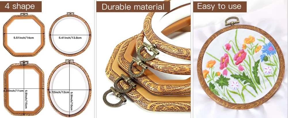 Caydo 4 Set Embroidery Hoops  Imitated Wood Display Frame Circle Oval Rectangular Octagonal Cross Stitch Hoop for Craft Sewing  Hanging Ornaments  Craft Decoration Circle  Oval  Rectangular  Octagonal - Circle Oval Rectangular Octagonal Cross Stitch Hoop