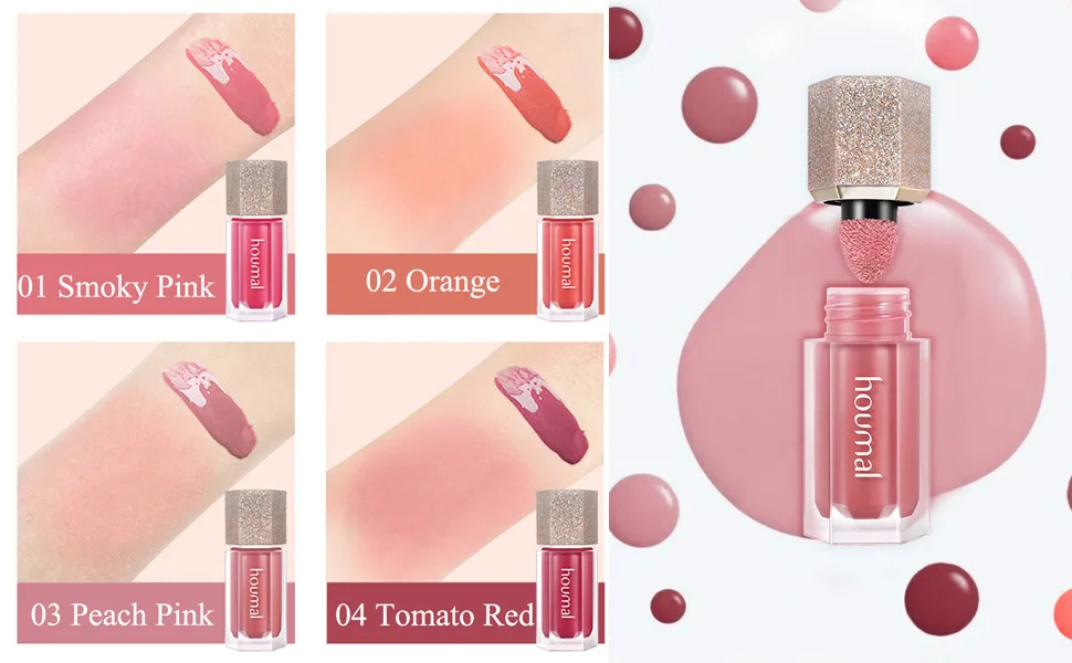 Yeweian Soft Cream Blush Makeup  Liquid Blush for Cheeks  Blendable & Buildable Creamy Dewy Blush Liquid  Lightweight  Silky Smooth Long Lasting Skin Tint Blush Stick with Cushion Applicator(Tomato Red) - cream liquid blush for cheeks