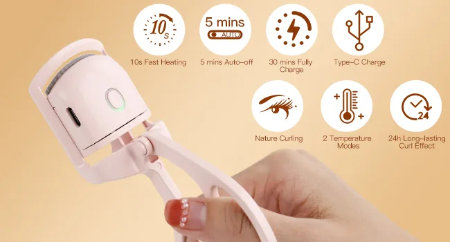 Heated Eyelash Curlers Biutee Rechargeable Electric Eyelash Curler with Double Head Eyelash Comb 2 Heating Modes with Sensing Heating Silicone Pad Pink - product information 4