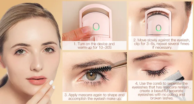 Heated Eyelash Curlers Biutee Rechargeable Electric Eyelash Curler with Double Head Eyelash Comb 2 Heating Modes with Sensing Heating Silicone Pad Pink - product information 6