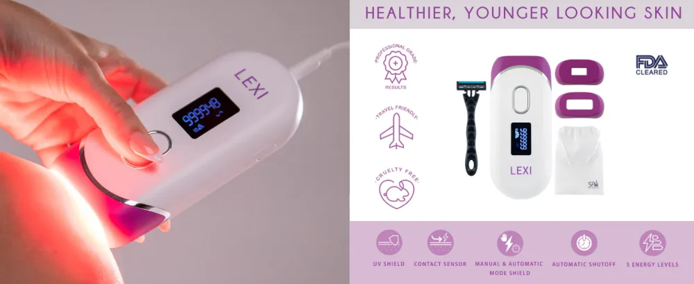 Spa Sciences LEXI Pro FDA Cleared Permanent IPL Hair Removal System with Auto Flash - For Reducing Hair Growth - Includes 5 Customizable Levels and Skin Sensor - lexi