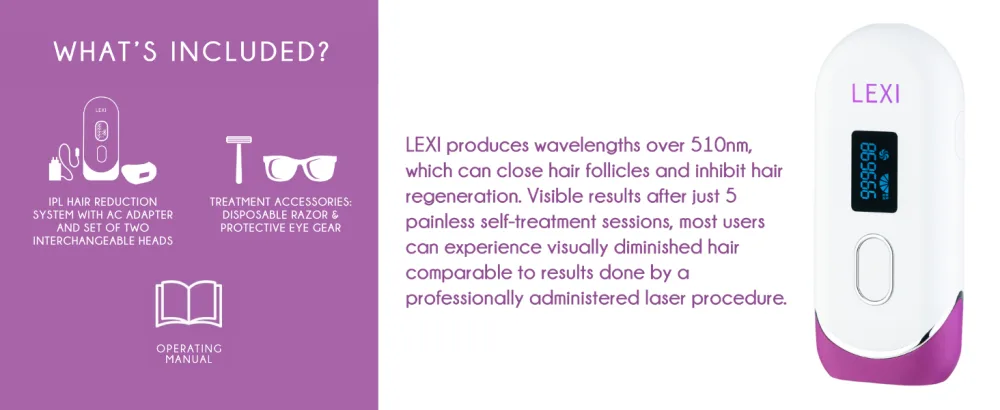 Spa Sciences LEXI Pro FDA Cleared Permanent IPL Hair Removal System with Auto Flash - For Reducing Hair Growth - Includes 5 Customizable Levels and Skin Sensor - lexi