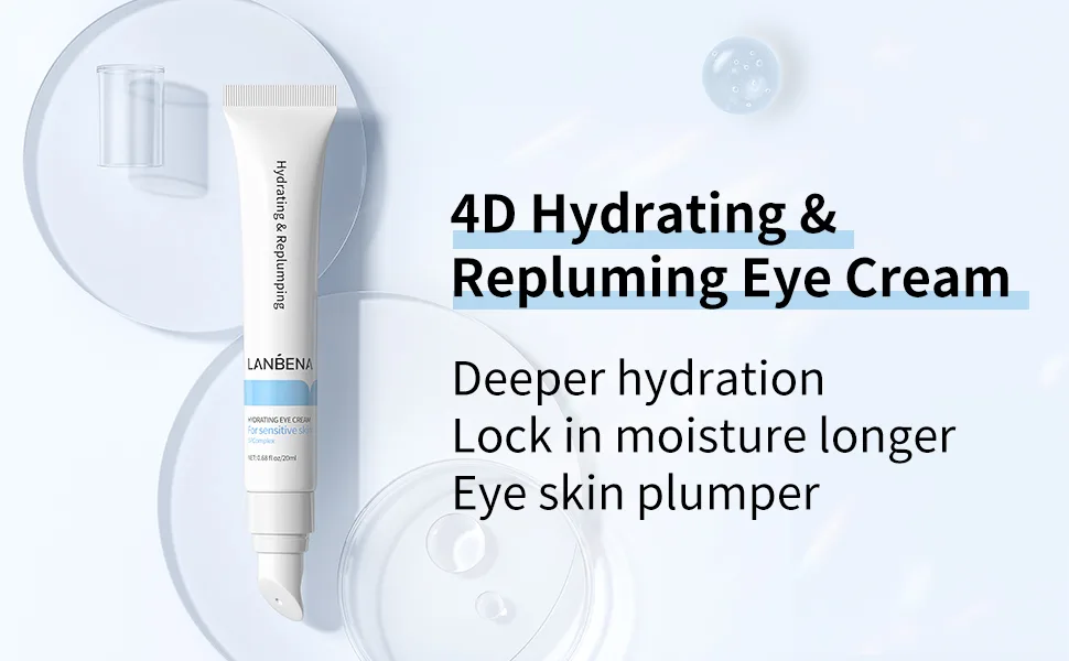 4D Hydrating Under Eye Serum  LANBENA SPComplex Hyaluronic Acid Eye Cream  Moisturizing & Replumping  Reduces Fine Lines & Crow's Feet 2 Bionic Peptides  Algae Extract  Plant Formula for Dark Circles - hydrating eye cream