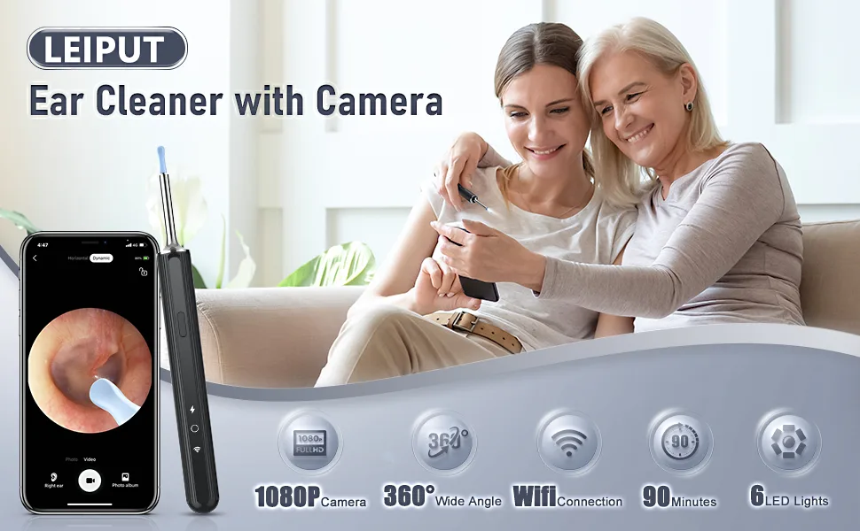 Ear Wax Removal - Earwax Remover Tool with 8 Pcs Ear Set - Ear Camera with 6 Ear Spoon - Ear Cleaner with Camera - Earwax Removal Kit with Light - Ear Cleaner for iOS & Android - Ear Camera