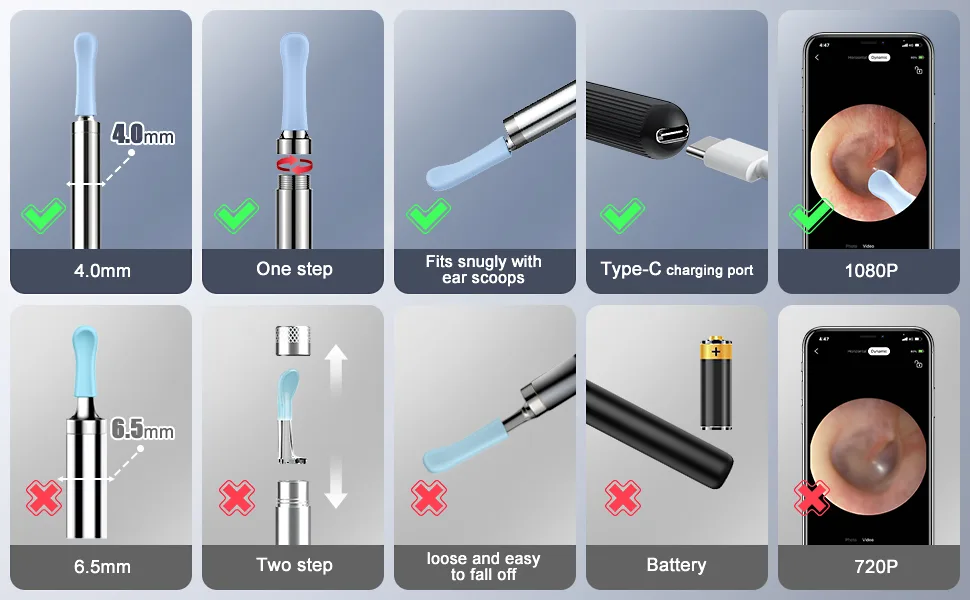 Ear Wax Removal - Earwax Remover Tool with 8 Pcs Ear Set - Ear Camera with 6 Ear Spoon - Ear Cleaner with Camera - Earwax Removal Kit with Light - Ear Cleaner for iOS & Android - Ear Camera