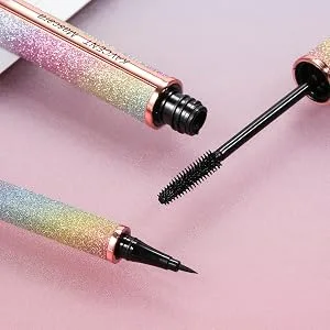 4D Silk Fiber Lash Mascara Liquid Eyeliner Set Waterproof Black Long Lasting Lengthening Thickening Eyelashes Smudge- proof 4D Mascara - Mascara eyeliner