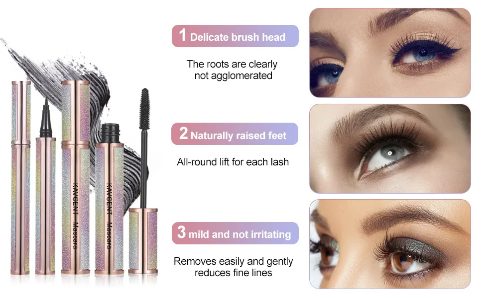 4D Silk Fiber Lash Mascara Liquid Eyeliner Set Waterproof Black Long Lasting Lengthening Thickening Eyelashes Smudge- proof 4D Mascara - Mascara & Liquid Eyeliner Set