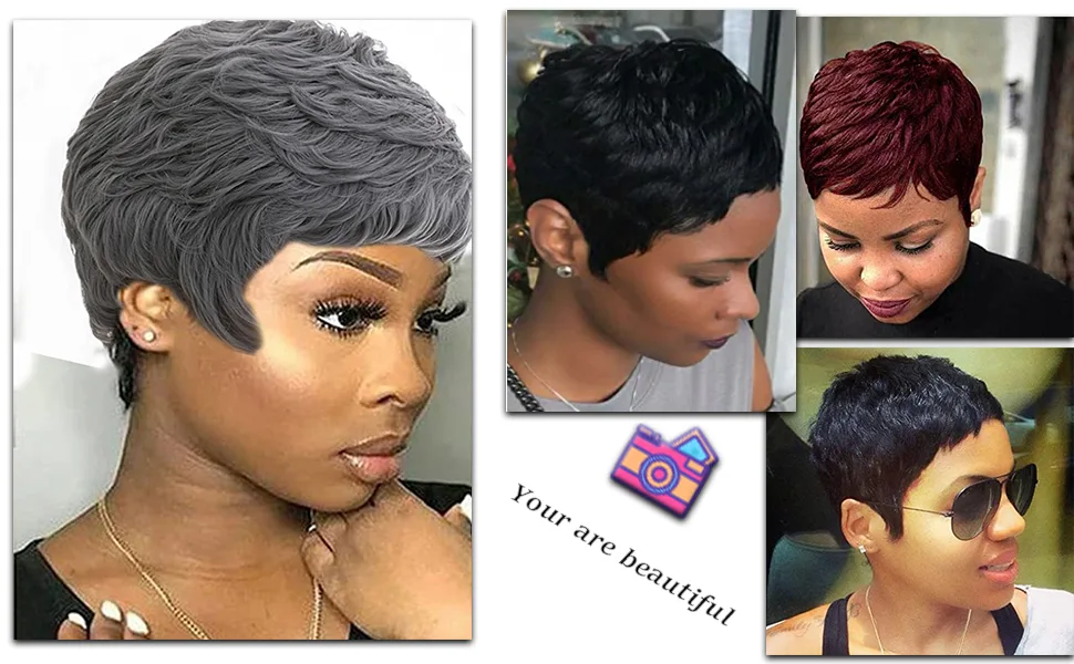 DOcute Short Grey Pixie Cut Wigs for Black Women Grey Pixie Wigs for Black Women Grey Pixie Cut Short Black Wavy Layered Wigs Grey Wavy Wigs Short Wigs Pixie Cut Wigs for Black Women (Short Grey) - product information 17