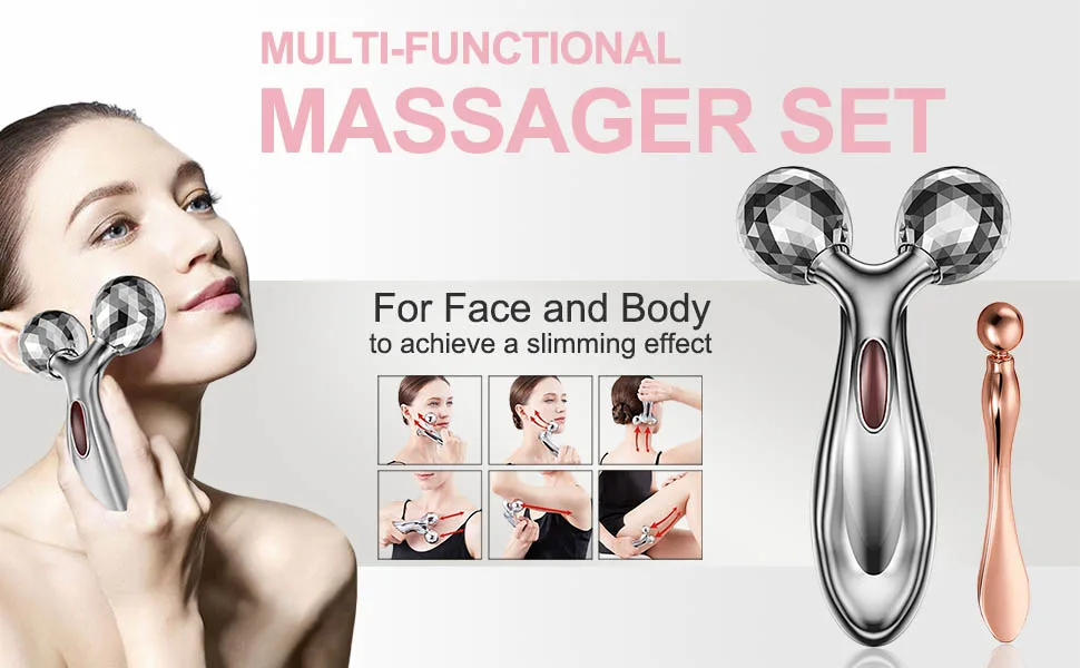 UbodyOasis 2-in-1 Face Massager Roller with 3D Roller Technology for Face and Body Wrinkle & Anti-Aging - Pinkpurple - massager roller