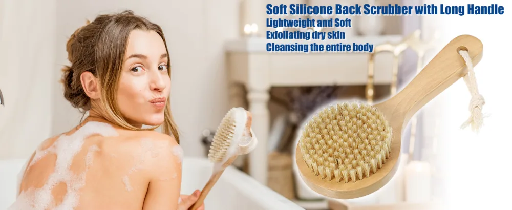 VOCOSTE 1 Pcs Bath Brush  Back Scrubber Wood for Shower with Short Handle  Brown  7.9 Inches 20x8cm - Bath Brush
