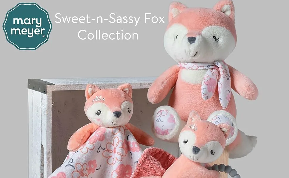 Mary Meyer Soft Baby Rattle with Soothing Teether Ring  6-Inches  Sweet-n-Sassy Fox - soft plush baby toy fox collection security blanket stuffed animal and teething ring