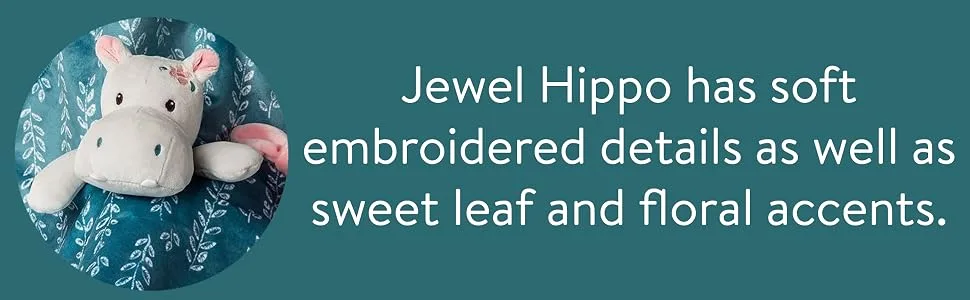 Mary Meyer Soft Baby Rattle with Soothing Teether Ring  6-Inches  Jewel Hippo - jewel hippo has soft embroidered details as well as sweet leaf and floral accents
