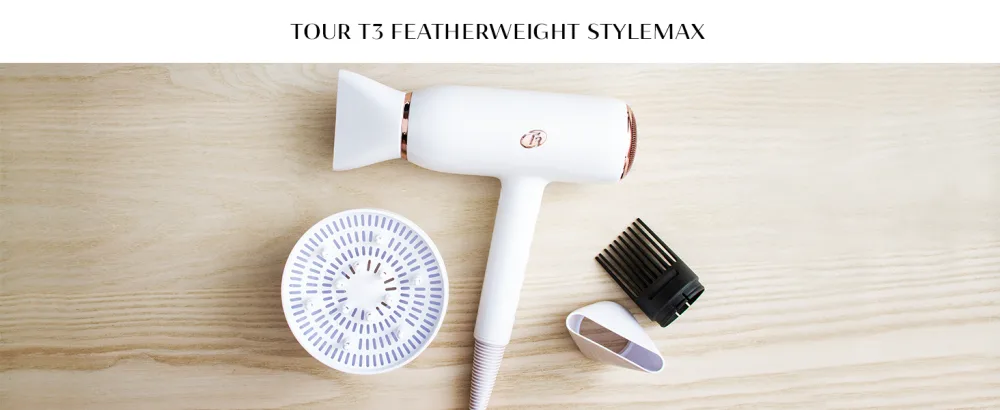 T3 Featherweight StyleMax Professional Ionic Hair Dryer with Custom Heat Automation & 4 Attachments Fast Drying Lightweight with 5 Heat & 3 Speed Settings 2 Concentrators Diffuser & Smoothing Comb - Tour T3 Featherweight StyleMax