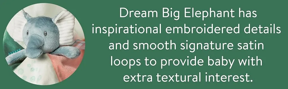 Taggies Soft Baby Rattle with Teether Ring and Sensory Tags  6-Inches  Dream Big Elephant - dream big elephant has embroidered details and signature satin tags for textural interest for baby