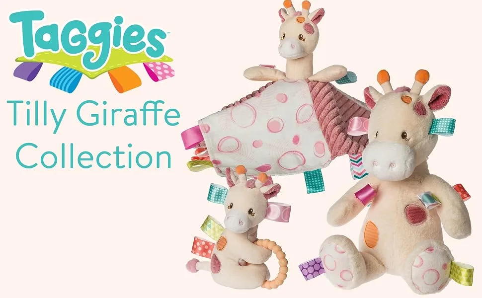 Taggies Soft Baby Rattle with Teether Ring and Sensory Tags  6-Inches  Tilly Giraffe - three soft tilly giraffe baby toys teether ring stuffed animal and blanket with satin taggies